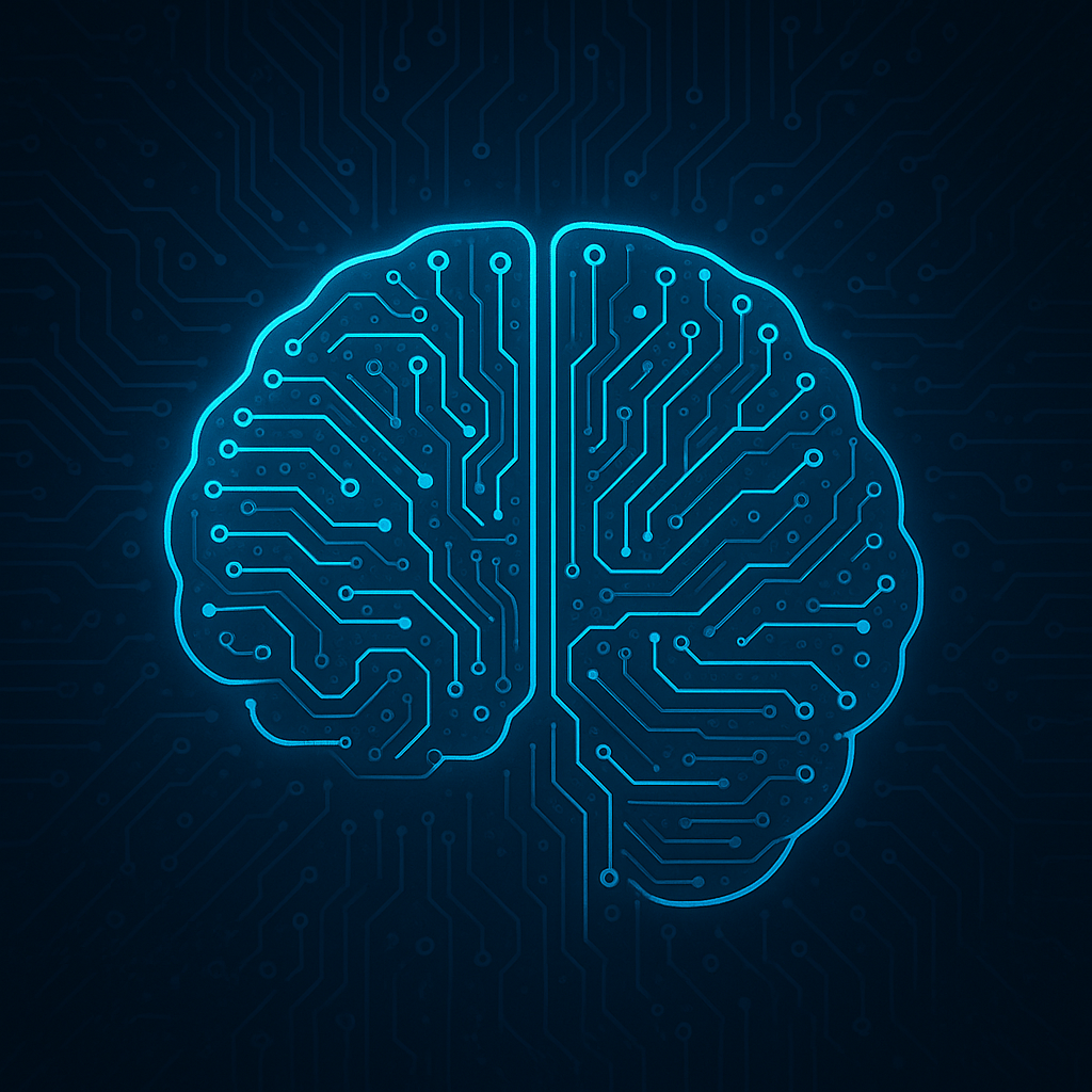 Cérebro digital com circuitos, representando Inteligência Artificial.